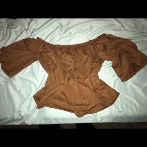 Brown Shoulderless Flowy shirt